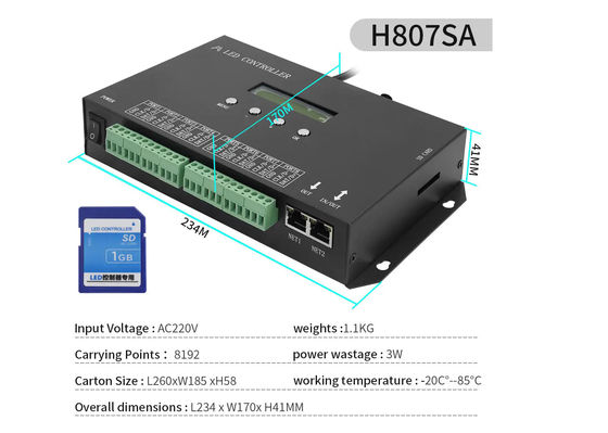 DMX512 प्रोग्राम करने योग्य SPI एलईडी नियंत्रक H807SA 8192 पिक्सेल DMX512 WS2811 WS2812B WS2815 APA102 एलईडी स्ट्रिप के लिए